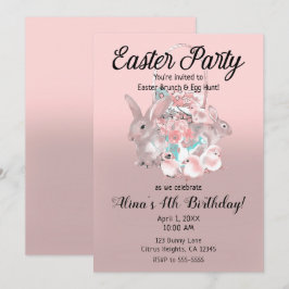 Convite Caça ao Ovo de Páscoa Marrom Rosa Festa de Anivers