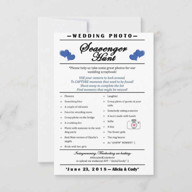 Convite Caça ao Tesouro de Fotos de Casamento (Frente)