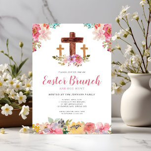Convite Caça aos Ovos Brunch Floral Aquarela Religioso Pás