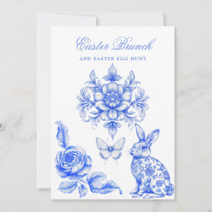 Convite Caça aos Ovos de Páscoa Blue Chinoiserie Brunch