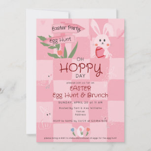 Convite Caça aos Ovos de Páscoa Brunch Coelhinho Rosa Char