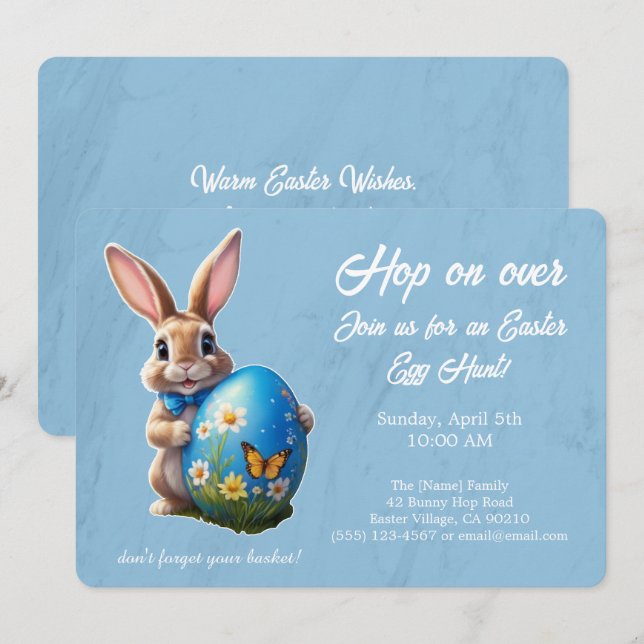 Convite Caça aos Ovos de Páscoa Brunch Pule para o Coelho  (Frente/Verso)