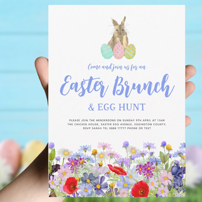 Convite Caça aos Ovos de Páscoa Coelho de Flores Silvestre (Easter bunny egg hunt and brunch boho wildflower invitation )
