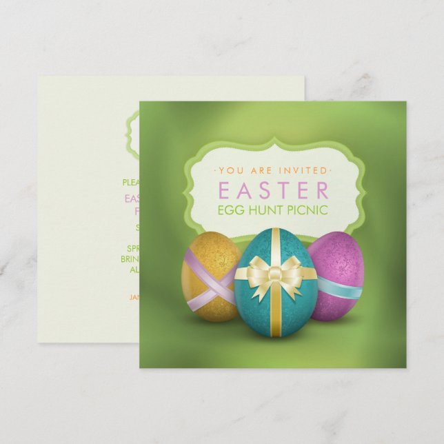 Convite Caça aos Ovos de Páscoa Piquenique Familiar (Frente/Verso)
