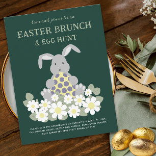 Convite Caça aos Ovos no Brunch de Páscoa Coelho Fofo Flor