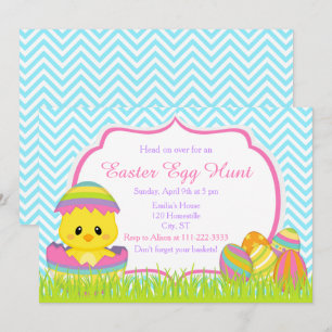 Convite Caça de Ovo de Páscoa de Cevrons Azuis