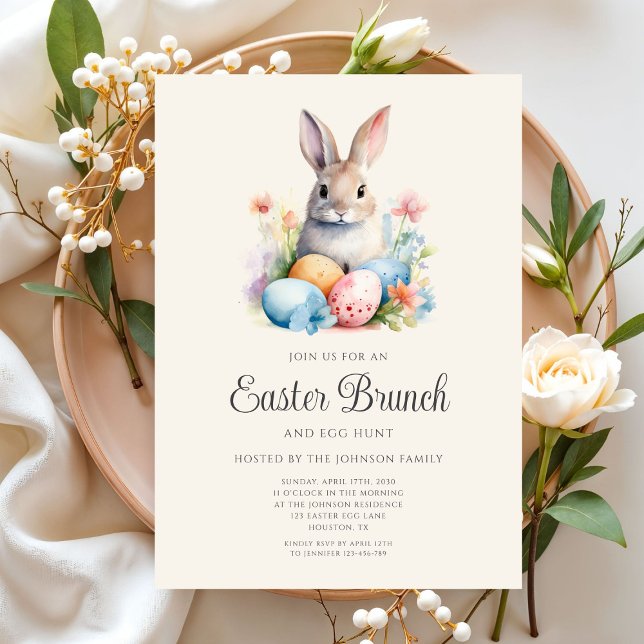 Convite Caça De Ovo E Brunch De Páscoa (Cute Bunny Egg Hunt And Easter Brunch Invitation)