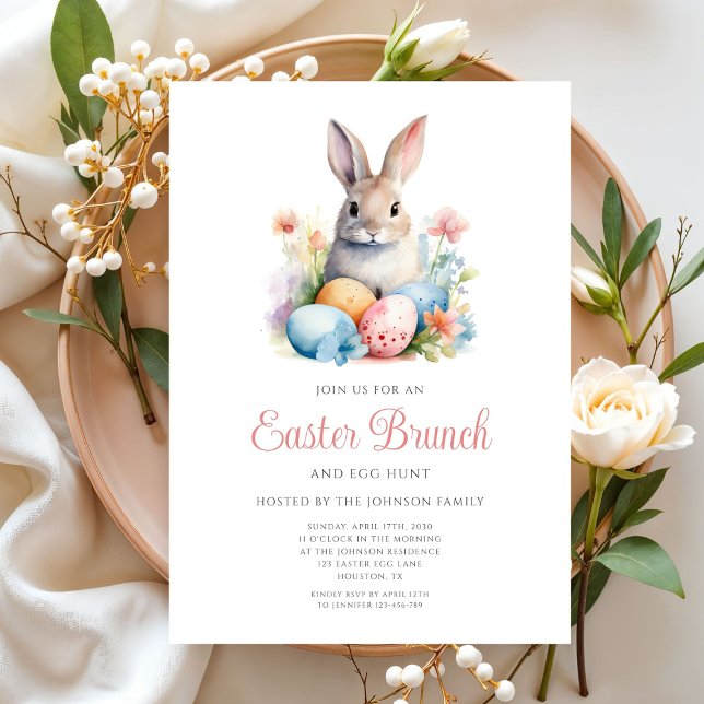Convite Caça De Ovo E Brunch De Páscoa (Cute Bunny Egg Hunt And Easter Brunch Invitation)