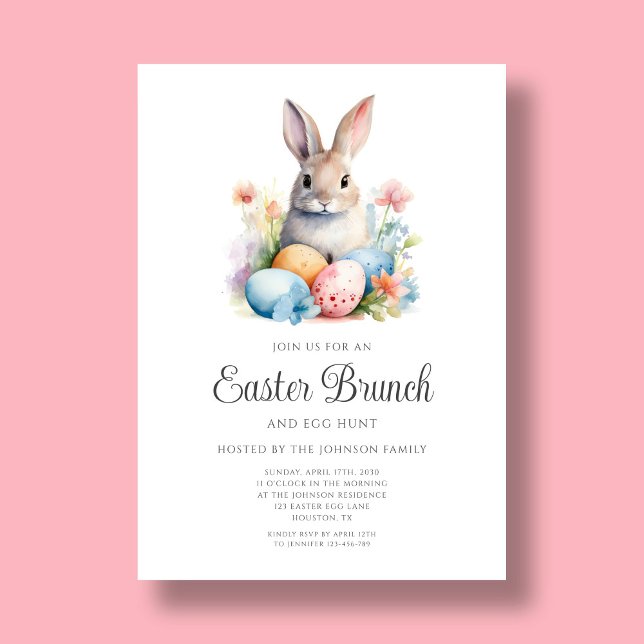 Convite Caça De Ovo E Brunch De Páscoa (Cute Bunny Egg Hunt And Easter Brunch Invitation)