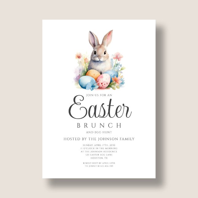 Convite Caça De Ovo E Brunch De Páscoa (Cute Bunny Egg Hunt And Easter Brunch Invitation)