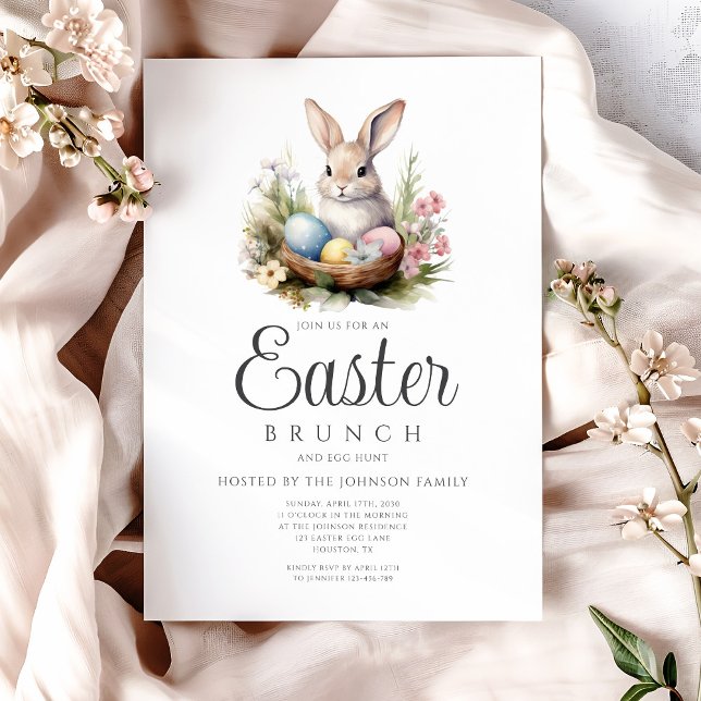 Convite Caça De Ovo E Brunch De Páscoa (Cute Bunny Egg Hunt And Easter Brunch Invitation)
