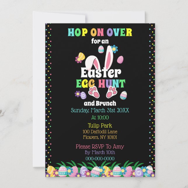 Convite Caça de Ovos de Páscoa de Aquarelas Vibrantes e Br (Frente)