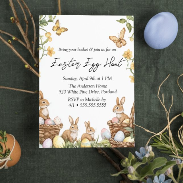 Convite Caça de Ovos de Páscoa e Coelhos Florais (Criador carregado)
