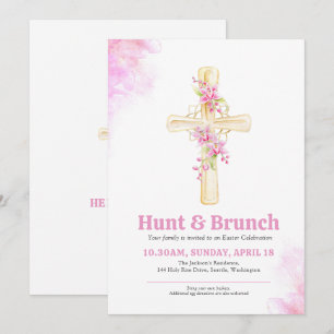 Convite Caça de Páscoa Cruzada e Brunch Rosa Floral orquíd