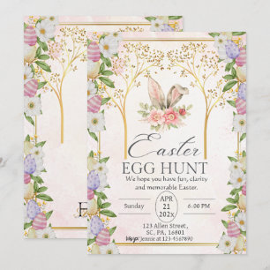 Convite Caça Dourada de Ovo Caça Floral Pastel Aquarela