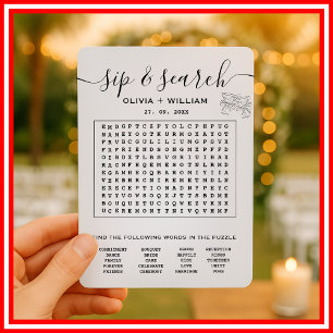Convite Caça-palavras Personalizado de Casamento Sip and S