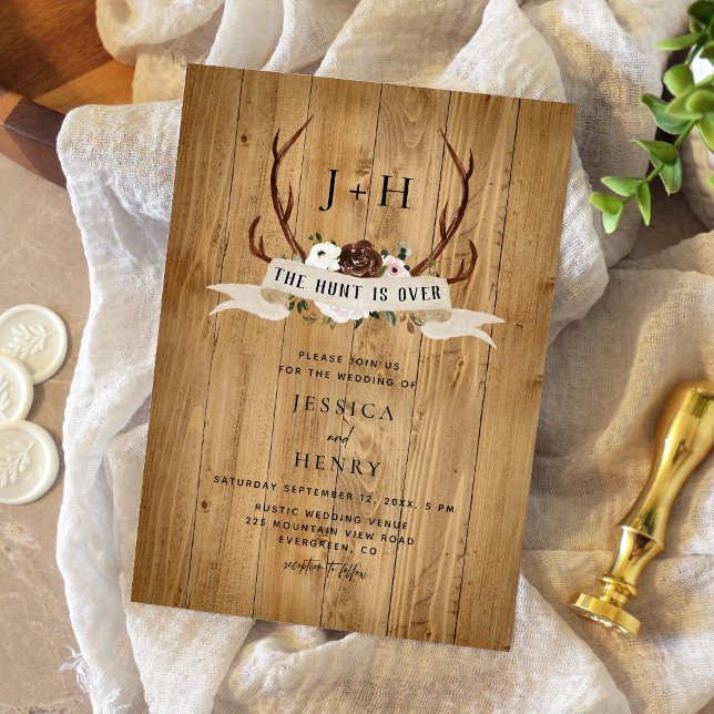 Convite Caça Terminou Rustic Antlers de Madeira Casamento (Criador carregado)