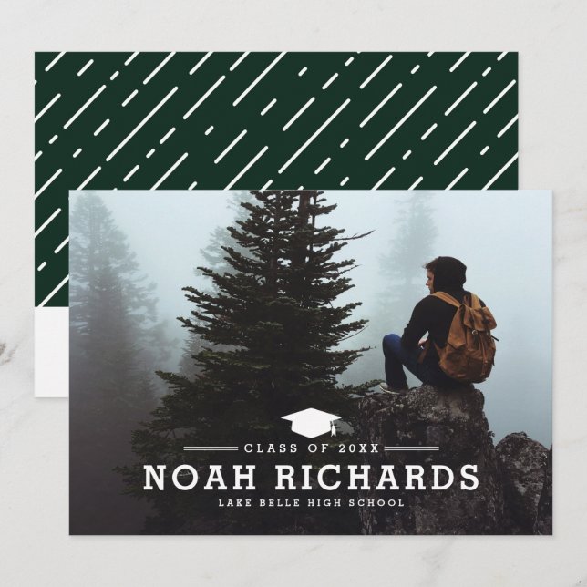Convite Caça Verde Clássico Tipografia Foto Graduação (Frente/Verso)