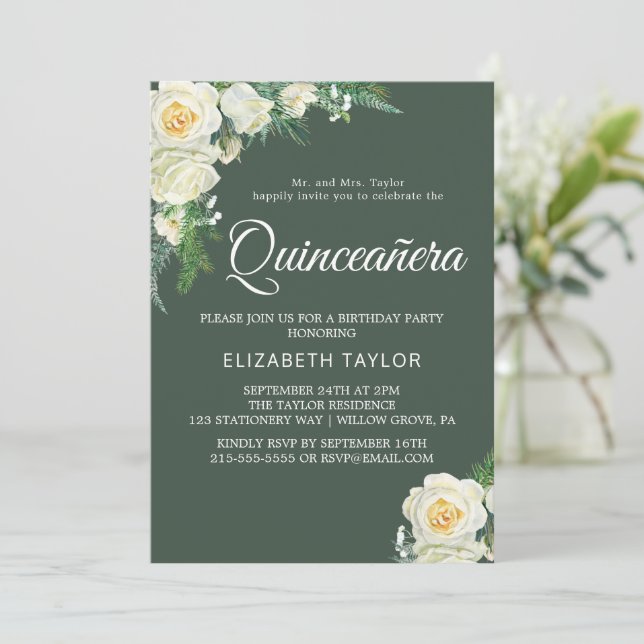 Convite Caça Verde Florestal Quinceañera  (Em pé/Frente)