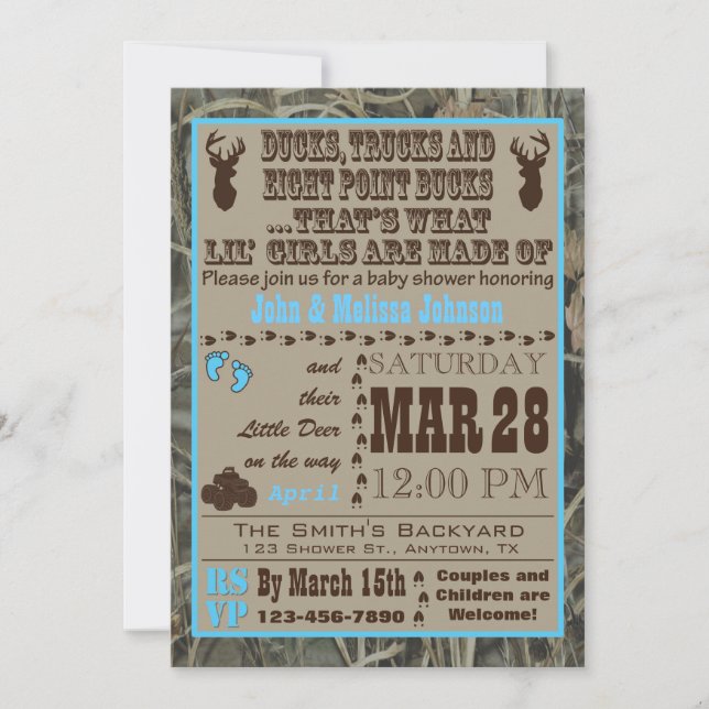 Convite Caçando Chá de Menino Camo Menino Chamando Raparig (Frente)