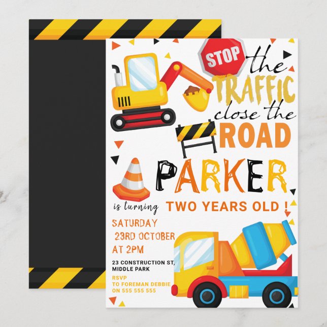 Convite Cachinho de Aniversário de Construção (Frente/Verso)