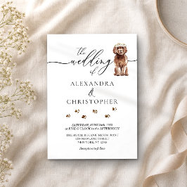 Convite Cachorrinho Cavapoo marrom Caligrafia de Casamento