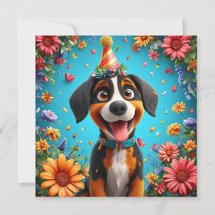Convite Cachorro Adorável Comemora Festa de Aniversário