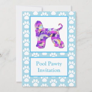 Convite Cachorro Afghan Hound Silhueta Pool Pawty Azul PPY