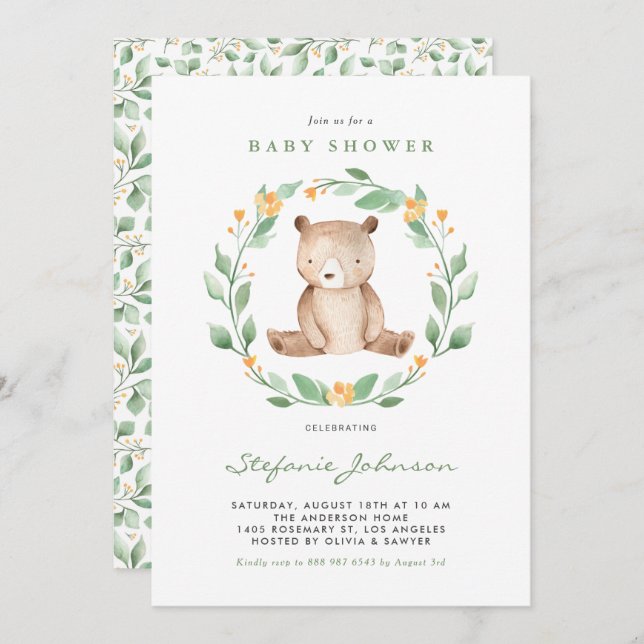 Convite Cachorro Aquoso Urso Urso-Bebê Chá de fraldas (Frente/Verso)