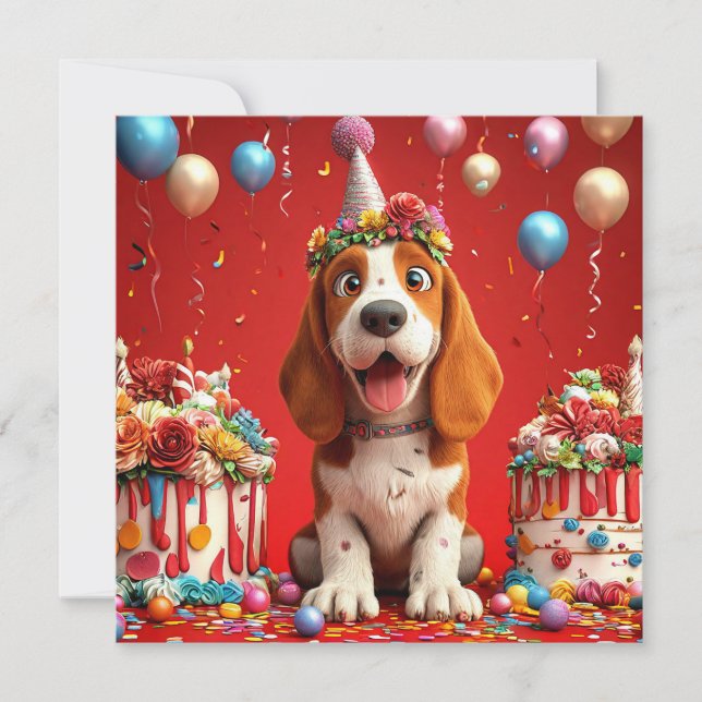 Convite Cachorro Beagle Adorável Comemora Aniversário (Frente)