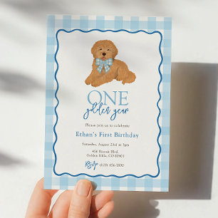Convite Cachorro Blue Goldendoodle Ano Dourado Primeiro An