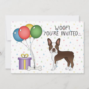 Convite Cachorro Boston Terrier Marrom Chocolate Fofo - An