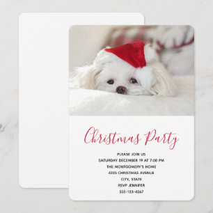 Convite Cachorro Branco Fofo com um Chapéu de Natal Vermel