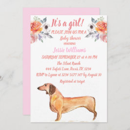 Convite Cachorro Cachinho Floral Cor-de-rosa-rosa