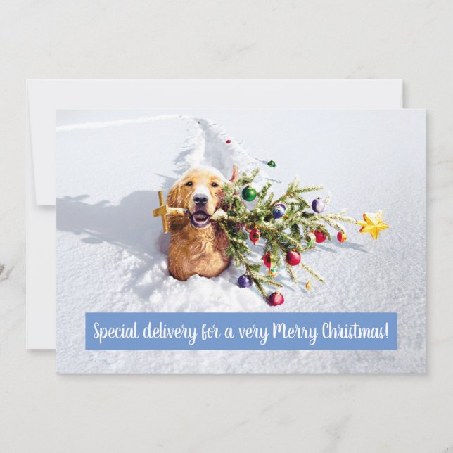 Convite Cachorro Com Árvore Na Neve (Frente)