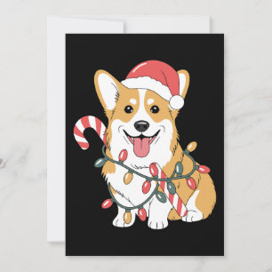 Convite Cachorro Corgi de Natal Chapéu do Papai Noel Luzes