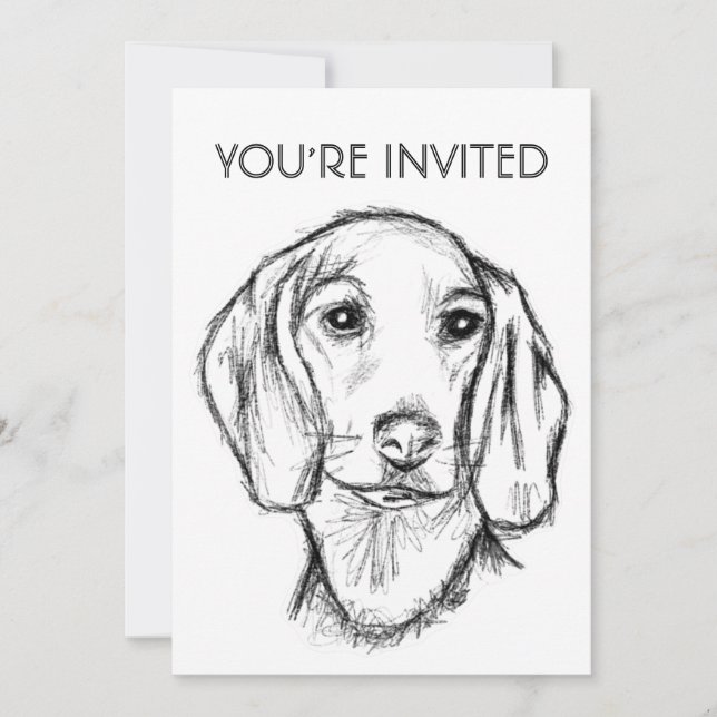 Convite cachorro dachshund preto e branco desenho simples  (Frente)