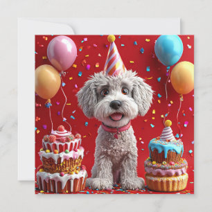 Convite Cachorro de aniversário com bolo e balões