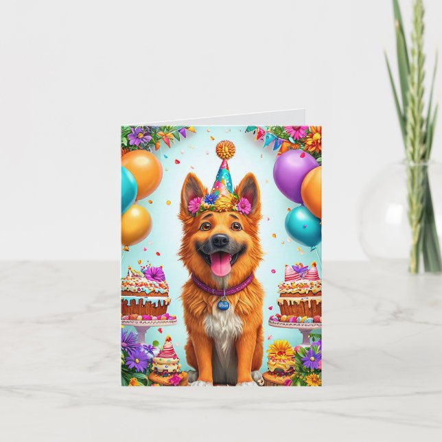 Convite Cachorro de aniversário com bolo e balões (Frente)