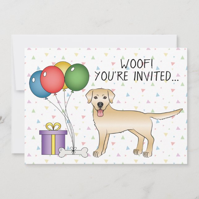 Convite Cachorro de Cartoon Labrador Amarelo - Aniversário (Frente)
