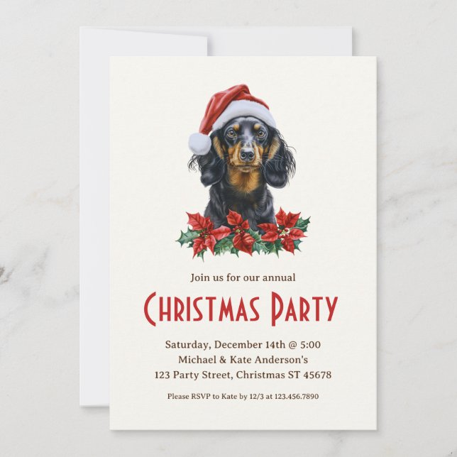 Convite Cachorro de Dachshund em uma festa de Natal de Pet (Frente)