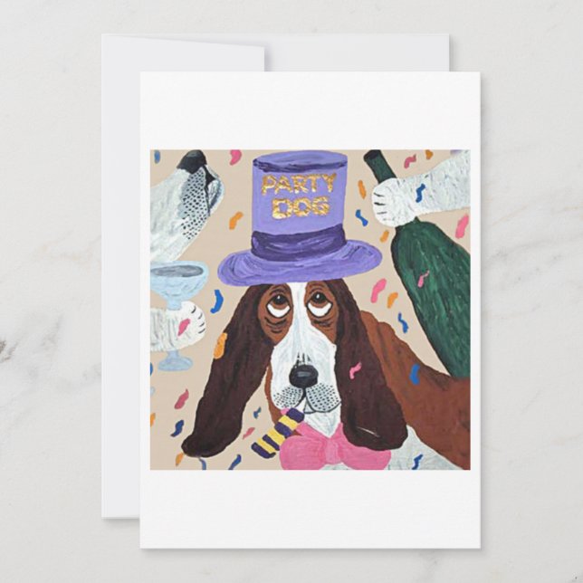 Convite Cachorro de Festa Basset Hound  (Frente)