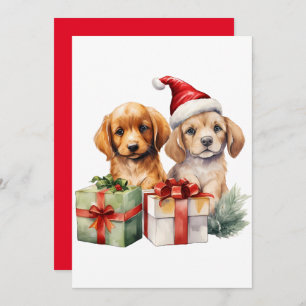 Convite Cachorro de Natal de Aquarela com presentes