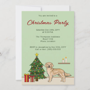 Convite Cachorro de Ouro Amarelo com árvore de Natal