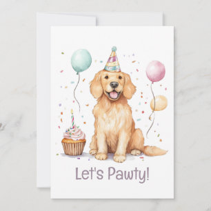 Convite Cachorro de Ouro de Aniversário