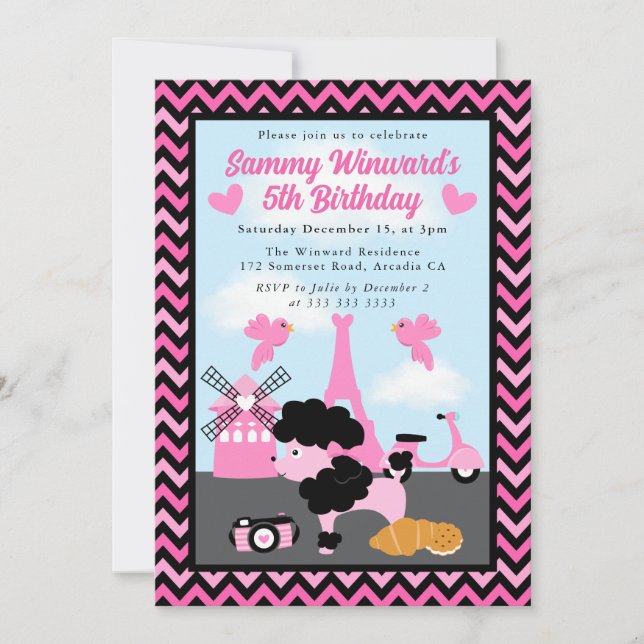 Convite Cachorro de Poodle Glamoroso no Aniversário de cri (Frente)