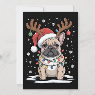 Convite Cachorro de Rena Bulldog Francês de Natal Luzes de