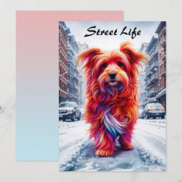 Convite Cachorro de rua adorável em uma paisagem gelada na