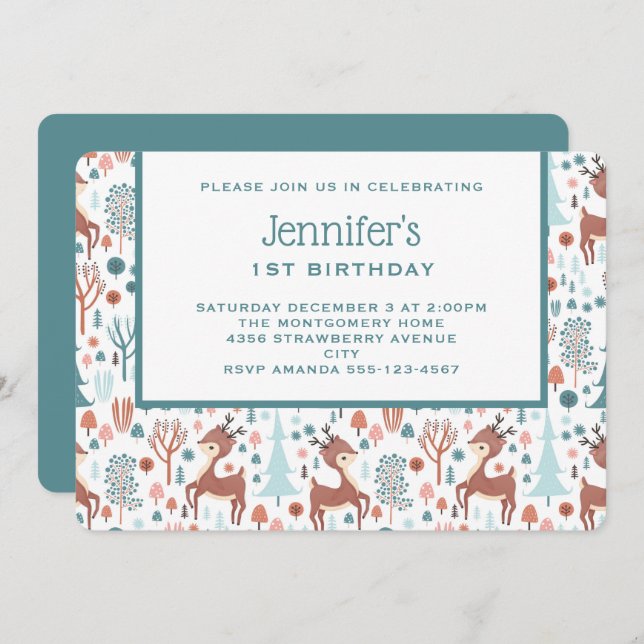 Convite Cachorro de Veado no Paraíso da Floresta Branca (Frente/Verso)