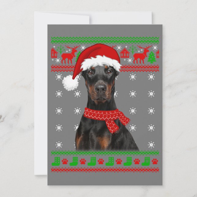 Convite Cachorro Doberman Suéter Feio Natal Cachorrinho Am (Frente)